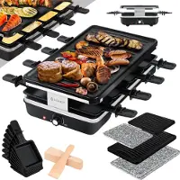 Kesser Raclette-Grill mit Naturgrillstein für 8 Personen, 1200W, inkl. 8 Pfannen & Holzspatel