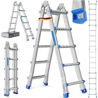 MASKO Aluminium 6in1 Mehrzweckleiter – 20 Sprossen | - 520 cm | 150 Kg, ausziehbar, Rutschfest, Multifunktional, Gelenkleiter, Anlegeleiter, Klappleiter, beidseitige Steh- und Treppenleiter