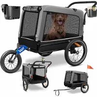 Kesser Hundeanhänger Boxer 3-in-1 Hundebuggy & Jogger Fahrradanhänger groß ca. 240 Liter Volumen, gefedert, 360° Grad Vorderrad, 600D Oxford Canvas, SmartSpace Concept, maximale Belastbarkeit: 40 kg