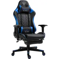 Trisens Chair Racing Chefsessel mit Fußstütze und ergonomsichen 4D-Armlehnen, ergonomischer Sportsitz Optik,Farbe:Schwarz/Blau