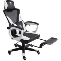Trisens Gaming Stuhl im modernen Racing-Design mit einklappbarer Fußstütze - Gaming Chair mit flexiblen Armlehnen - ergonomischer Gaming Schreibtischstuhl mit extra Stützkissen ,Farbe:Schwarz/Weiß