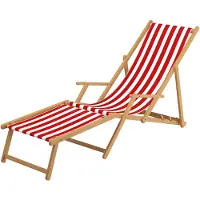 Erst-Holz Liegestuhl rot-weiß Strandliege Sonnenliege Relaxliege Deckchair Buche hell Fußteil 10-314 N F