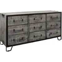 MASSIVMOEBEL24.DE MASSIVMOEBEL24 Sideboard Mango 150x45x80 grau lackiert HEAVY INDUSTRY #118