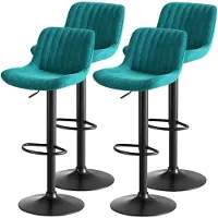 STILVORA Drehbarer Barstuhl Samt Blau, Metall-Holz, höhenverstellbar 87–109 cm