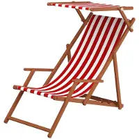 Erst-Holz Gartenliege rot-weiß Strandliege Sonnenliege Holz Relaxliege Sonnendach Strandstuhl 10-314 S