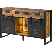 MASSIVMOEBEL24.DE MASSIVMOEBEL24 Sideboard Mango / Altholz 150x45x90 natur / grau lackiert / Metall grau BLACKBURN LUX #410