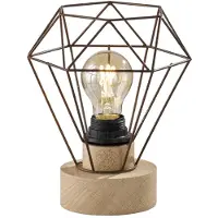 Etc-shop RGB LED Tischleuchte, Holz, Gitterschirm rostfarben, App-Steuerung