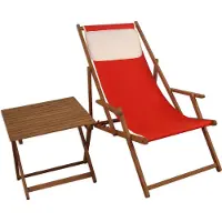 Erst-Holz Liegestuhl Gartenliege rot Kissen Tisch Deckchair Buche Sonnenliege Sonnenstuhl 10-308 T KH