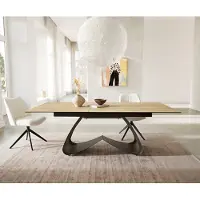 DELIFE Esstisch Edge 180-220x100 Keramik Laminam Sabbia Eichefarbig W-Gestell Effektfinish Titan Ausziehbar