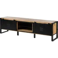 MASSIVMOEBEL24.DE MASSIVMOEBEL24 TV-Board Mango 200x45x55 natur klar lackiert / Metall schwarz BLACKBURN #101
