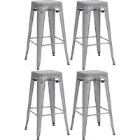 CLP 4er Set Metall Barhocker Fletcher stapelbar | silber Farbe silber