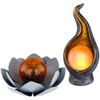 Globo 2er Set LED Solarleuchten in Flammen- und Lotosblumen Design