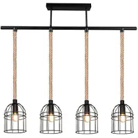 Etc-shop Hängeleuchte, Sisal, Käfig-Design, schwarz-matt, H 81 cm