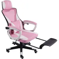 Trisens Gaming Stuhl im modernen Racing-Design mit einklappbarer Fußstütze - Gaming Chair mit flexiblen Armlehnen - ergonomischer Gaming Schreibtischstuhl mit extra Stützkissen ,Farbe:Schwarz/Rosa