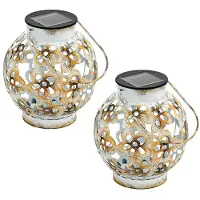 Etc-shop 2er Set LED Solar Hängeleuchte, Dekorstanzungen, weiß-gelb, H 14 cm