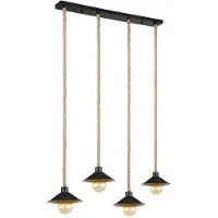 Etc-shop Pendelleuchte, Hanfseil, schwarz, gold,4-flammig, H 170 cm