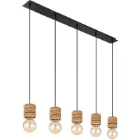 Globo Hängeleuchte, 5-Flammig, Holz braun, schwarz, L 116 cm