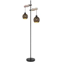 Etc-shop Stehleuchte, K9 Kristalle, Schirme innen gold, Holz, klar