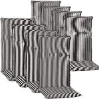 NYVI Hochlehner Auflagen Piemont 8er Set - 118x46x8 cm Schwarz / Weiß - Extra Starker 8cm Sitzpolster - Gartenmöbel Auflagen mit Halteband & Bindebändern