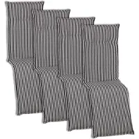 NYVI Relaxliegen Auflagen Piemont 4er Set - 171x46x8 cm Schwarz / Weiß - Extra Starker 8cm Sitzpolster - Gartenmöbel Auflagen mit Halteband & Bindebändern