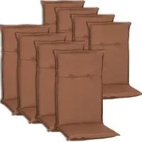 NYVI Hochlehner Auflagen Piemont 8er Set - 118x46x8 cm Dunkelbraun / Kakao - Extra Starker 8cm Sitzpolster - Gartenmöbel Auflagen mit Halteband & Bindebändern