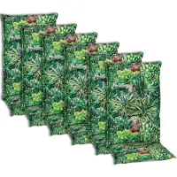 NYVI Hochlehner Auflagen Piemont 6er Set - 118x46x8 cm Kaktuslandschaft - Extra Starker 8cm Sitzpolster - Gartenmöbel Auflagen mit Halteband & Bindebändern