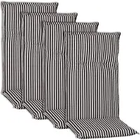 NYVI Hochlehner Auflagen Piemont 4er Set - 118x46x8 cm Schwarz / Weiß - Extra Starker 8cm Sitzpolster - Gartenmöbel Auflagen mit Halteband & Bindebändern