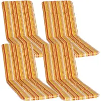 NYVI Liegenauflagen Hawaii 4er Set - 193x60 cm Orange Gelb Weiß Gestreift - Gartenmöbel Auflage mit 5 cm Polster und Gummi-Halteband