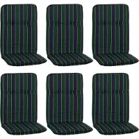 NYVI Hochlehner Auflagen Hawaii 6er Set - 114x47 cm Blau Dunkelgrün Gestreift - Gartenmöbel Auflage mit 5 cm Polster und Gummi-Halteband