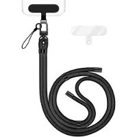 Nalia HoldMe Edition - Lanyard mit Karabiner Schwarz & 2 Pads - Universal Handykette Nylon Umhänge Band - Schwarz