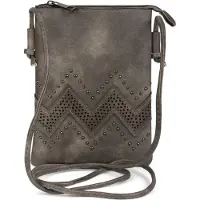 StyleBREAKER Damen Mini Umhängetasche 14x19cm | weiches Kunstleder mit Zick-Zack Cutout & Nieten | Reißverschluss | für Party Festival Alltag | kleine Crossbody Bag