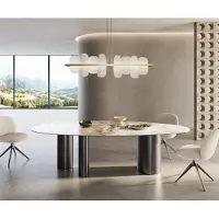 DELIFE Esstisch Edge Oval 280x130 Keramik Minas Melange Weiß-Beige Troa Edelstahl Graphit