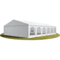 TOOLPORT Festzelt Partyzelt 8x12 m schwer entflammbar PREMIUM, hochwertige PVC Plane 750 N in weiß 100% wasserdicht mit Bodenrahmen