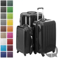 Hauptstadtkoffer - Alex - Kofferset 3 Größen Hartschalenkoffer Trolleys erweiterbar, 4 Rollen, Hartschale glänzend Reisekoffer Set, expandable travel luggage,Schwarz