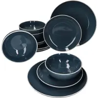 MamboCat 12tlg. Teller Set Linus blau 4 Personen Steingut Teller klein & groß Bowl-Schale