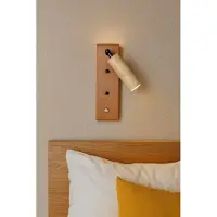 Opviq , Wandleuchte aus Holz mit Travertin-Kappe, Ø4 h:13 cm, Höhe 22 cm, E14 Fassung, max. 40 W, Beige und Eiche, rustikales Design für stilvolle Wohnräume.