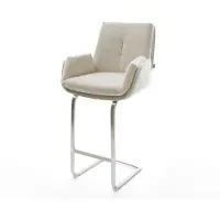 DELIFE Barstuhl Clea-Flex Webstoff Soft Beige Freischwinger Flach Edelstahl Silberfarben