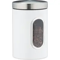 Relaxdays 10 x Vorratsdose, 1,4 L, mit Deckel und Sichtfenster, für Kaffee, Mehl, Pasta, Aufbewahrungsdose Küche, Metall, weiß