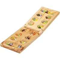 Relaxdays Kalaha Spiel, klappbar, aus Holz, 48 Steine, für 2 Personen, Kinder & Erwachsene, Mancala Brettspiel, natur