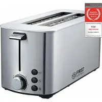 TZS First Austria Toaster Langschlitz, Edelstahl, 4 Scheiben, 1400W, mit abnehmbarem Brötchenaufsatz, Krümelschublade, Toast-Zentrierung, Anti-Fingerprint Beschichtung