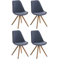CLP 4er Set Stühle Pegleg Stoff Square gepolstert mit eckigen Holzbeinen blau Gestell Farbe natur