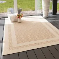 Steffensmeier In- und Outdoor Teppich Bergen Küche Balkon Garten Flur, wasserfest, Kunststoff, Bordüre Beige, Größe: 240x290 cm