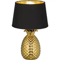 TRIO Leuchten - Art Deco Art Deco Tischleuchte I Tischlampe I Lampe I Leuchte Gold I Messing mit schwarz-Gold I Messingenem Schirm - Pina I Wohnzimmer I Schlafzimmer - Glas Rund - LED geeignet E27