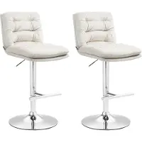 CLP 2er Set Barhocker Damar Samt höhenverstellbar und drehbar | Farbe creme Gestell Farbe chrom