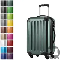 Hauptstadtkoffer Alex - Handgepäck-Koffer mit Erweiterung Kabinentrolley 4 Rollen, Bordgepäck für jede Airline, Reisetrolley Größe S Hartschale glänzend, 55 cm, 42 Liter,Waldgrün