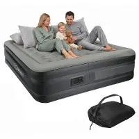 ECD-Germany Luftmatratze 2 Personen 203x157x47 cm Grau, Luftbett selbstaufblasend mit Luftpumpe 230V Aufblasbare Matratze Gästebett Doppelbett