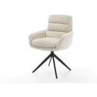 DELIFE Drehstuhl Abelia-Flex mit Armlehnen Cord Beige Kreuzgestell breit Schwarz 360° drehbar Wippfunktion