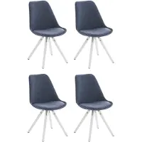 CLP 4er Set Stühle Pegleg Stoff Square gepolstert mit eckigen Holzbeinen blau Gestell Farbe weiß