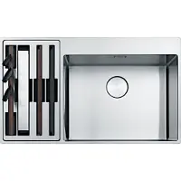 Franke Spüle BOX CENTER BWX 220-54-27 A Workcenter links mit Druckknopfventil / Ausschnitt Slimtop 840 x 490 mm - R10