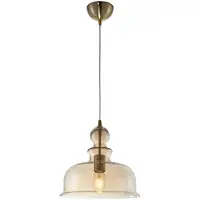Casa Padrino Hängeleuchte Bronze / Bernsteinfarben Ø 29,7 x H. 29,9 cm - Pendelleuchte mit rundem Glas Lampenschirm